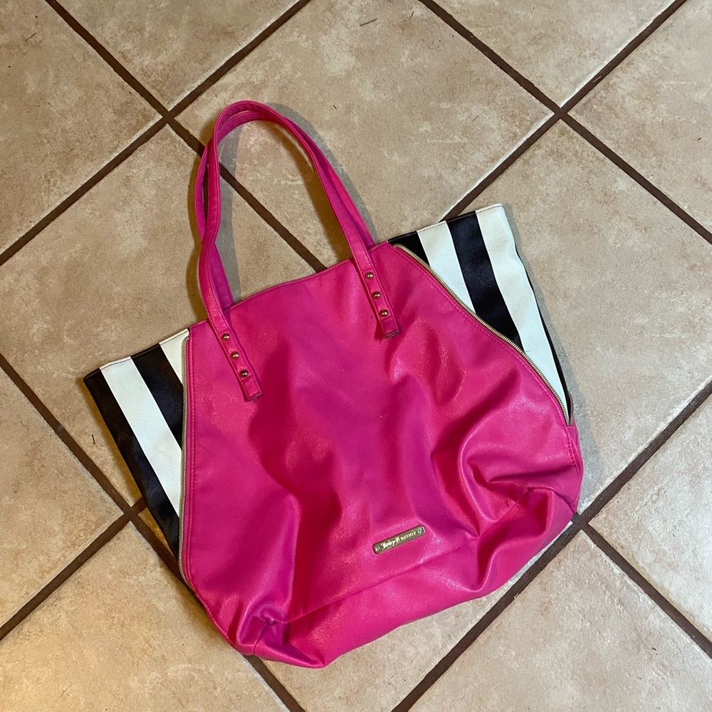 Juicy Couture Pink and Black Tote Bag With Gold Tone Hardware